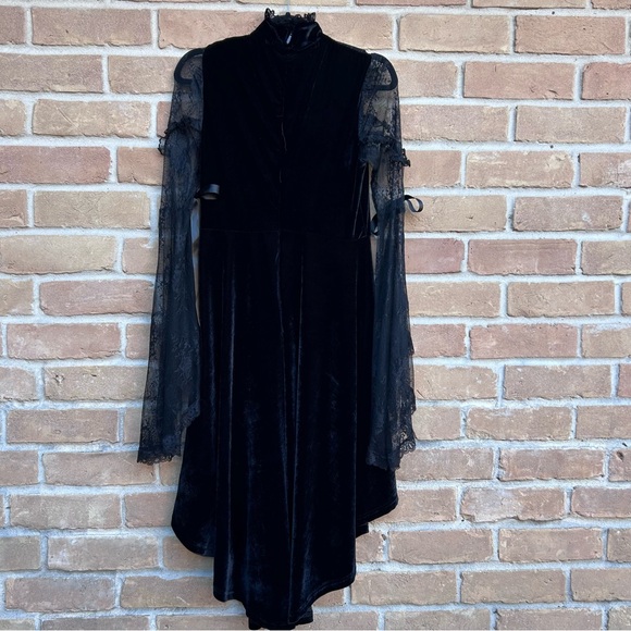 Killstar Verullian Wednesday Addams Goth Dark Raver Black Velvet Lace Halloween - Picture 2 of 6